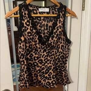 Anthropologie Leopard Print Blouse with Black Lace